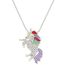 Unicorn Necklace for Girls Kids Crystal High Polished Rhodium Snake Chain