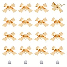 1Box 20Pcs Bowknot Stud Earrings 18K golden Plated Stud Earring Findings Bow