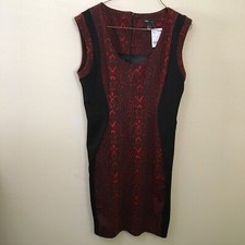 MNG Suit Size Medium US 8 Black Red Edgy Snakeskin Print Silhouette Shift Dress