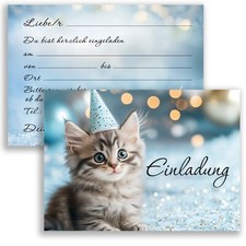 10x Einladungskarten Katzen Party Set Mädche...
