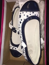 Image of Lelli Kelly Shoes EU 31 UK 12 New Boxed Leather Blue White Hearts Cuori Flat