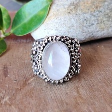 Oval Rose Quartz Ring 925 Sterling Silver Pink Gemstone Ring Size 6 MO9746