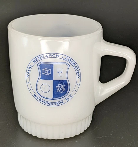 Vintage USN US Navy Naval Research Laboratory Milk Glass Mug Cup Washington DC