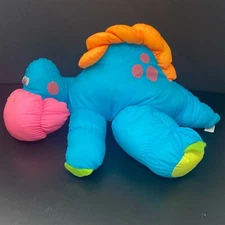 Vintage Dan Dee Blue Dinosaur Plush Multicolor Nylon Parachute Stuffed Animal 