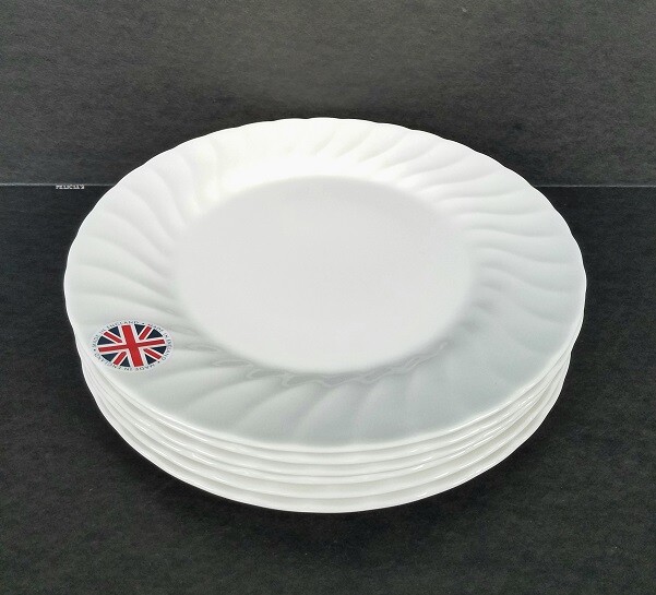 6 CHURCHILL CHELSEA WHITE SWIRL DINNER PLATES 10" EARTHENWARE ENGLAND