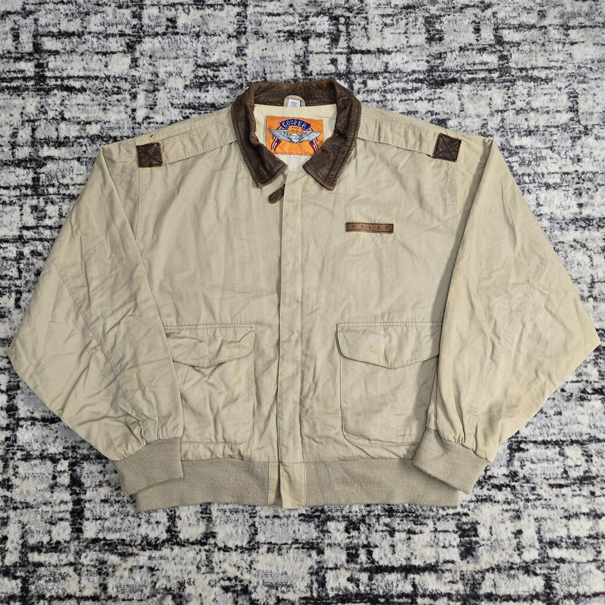 Vtg 1980s Cooper Type A-2 Flight Jacket USAAF Large Canvas Vtg 1980s Cooper Type A-2 Flight Jacket USAAF Large Canvas