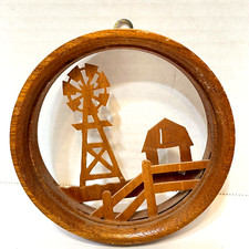 Vintage Wood Carved Cut Out Windmill Barn Small Wall Hanging 4.5 inches