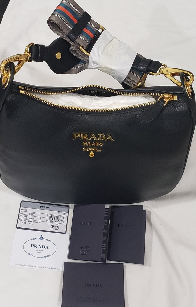 $3100~ New Prada 1BC166 Black Vitello Phenix Leather Web $3100~ New Prada 1BC166 Black Vitello Phenix Leather Web