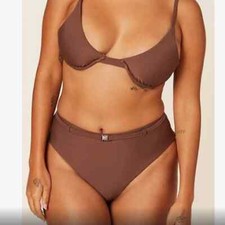 Andie Swim The Riviera High Waisted Bikini Bottom Belted Espresso Brown Size M