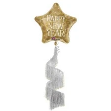 Anagram Happy New Year Gold star Shag Coil Tail Giant 31" Foil Balloon