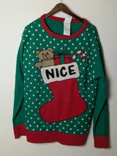 Forum Novelties Christmas Sweater Nice Stocking Teddy Candy Cane L