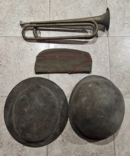 Vintage Military Helmets Bugal cap and Charlie Toby Jug Signed M.E.H 1951