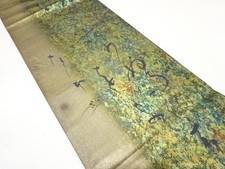 7511195: JAPANESE KIMONO / ANTIQUE FUKURO OBI / SILK / WOVEN CHARACTER  FLOWER