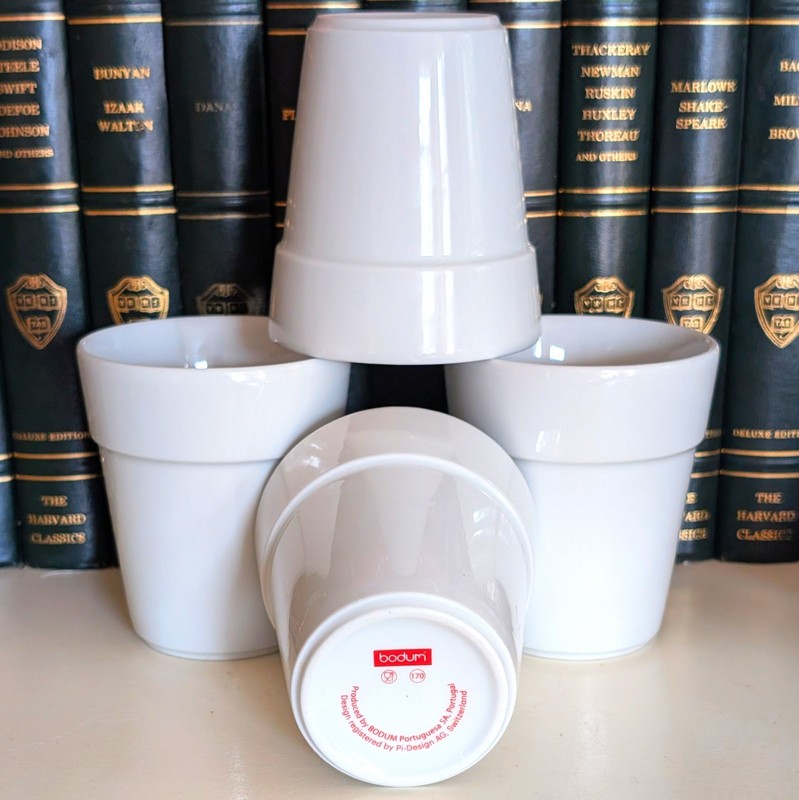 Set of 4 Super-Rare BARE Bodum Pavina Elegant White Porcelain 10oz 300ml 4" Cups