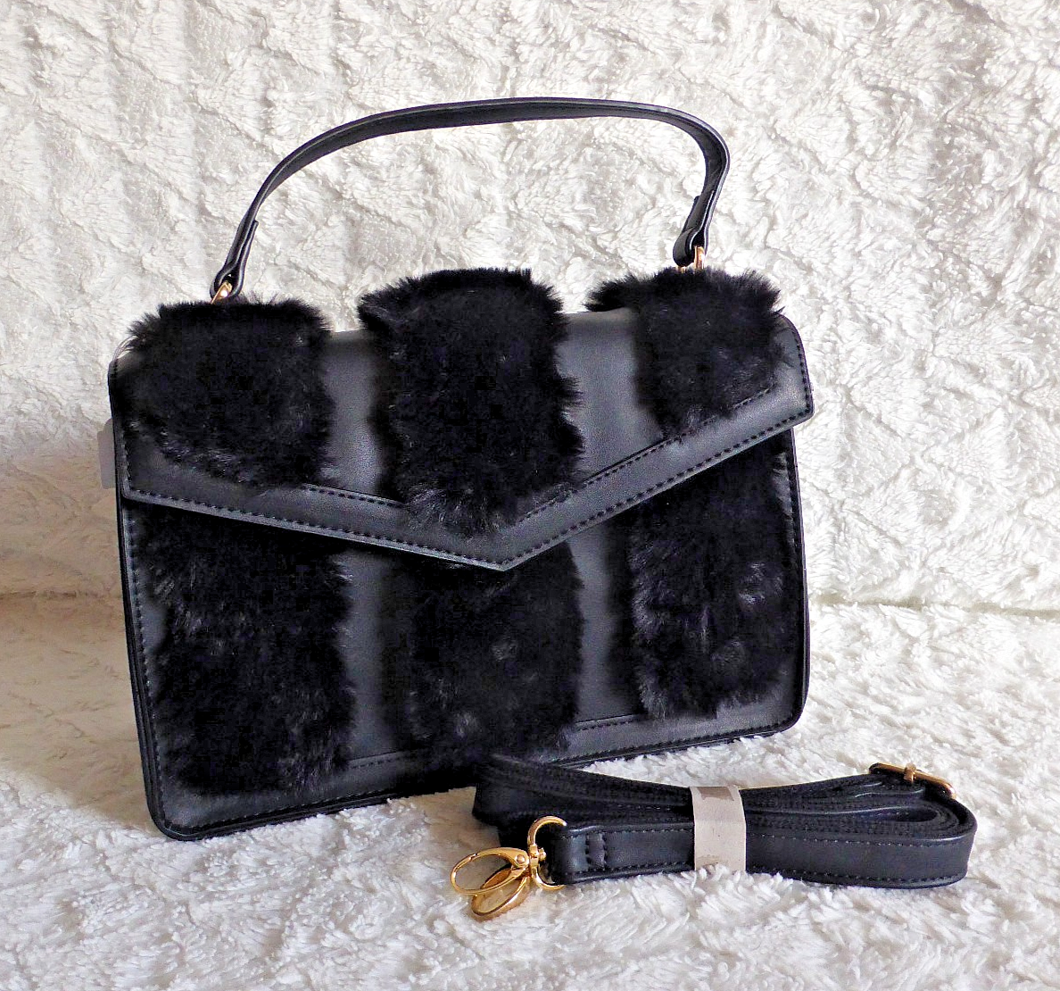 Handtasche Plüchbesatz Schwarz Damenhandtasche Abendtasche ""FASCO""