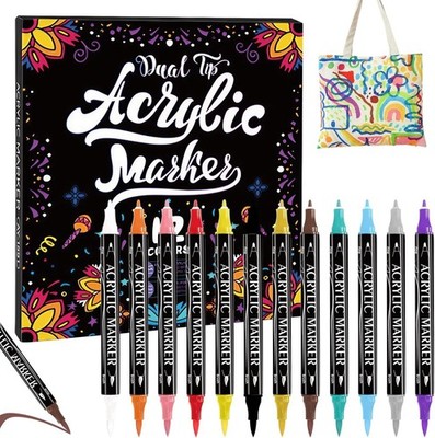 Acrylic Paint Markers Set - 12Pcs Dual Tip Fabric Pens, Washable Permanent pen