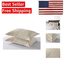 Decorative Standard Size Embroidered Microfiber Pillow Shams Set of 2 - Beige