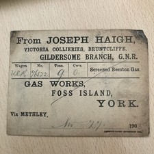 Wagon. Label.    (  Gildersome Branch.  To. Gas. Works. Fossil island. York.   )