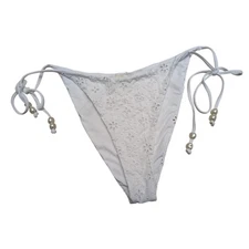 L Space Lennox Eyelet Bottom Classic Swimsuit Bikini Bottom White Beads Low Rise