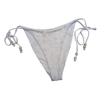 L Space Lennox Eyelet Bottom Classic Swimsuit Bikini Bottom White Beads Low Rise