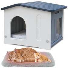 Plastic Cat House Weatherproof for Outdoor Indoor Use, Feral Cat House with E...