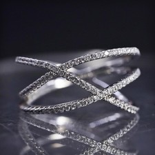 Size 10, vintage sterling silver 925 statement band entwined ring w/ cluster cz