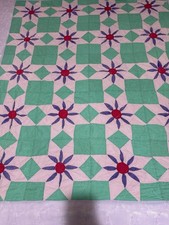 VTG ANTIQUE QUILT 8 POINT FLOWERS VARIATION MULTI -80x70  Approximately