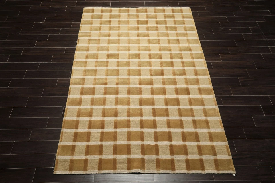 Tapete de pilha 6'1"x9'2" tibetano feito à mão lã musgo laço geométrico corte N - Imagem 2 de 4