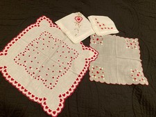 Lof of 4 Ladies Handkerchiefs Hankies VALENTINES Day PRINT Embroidered