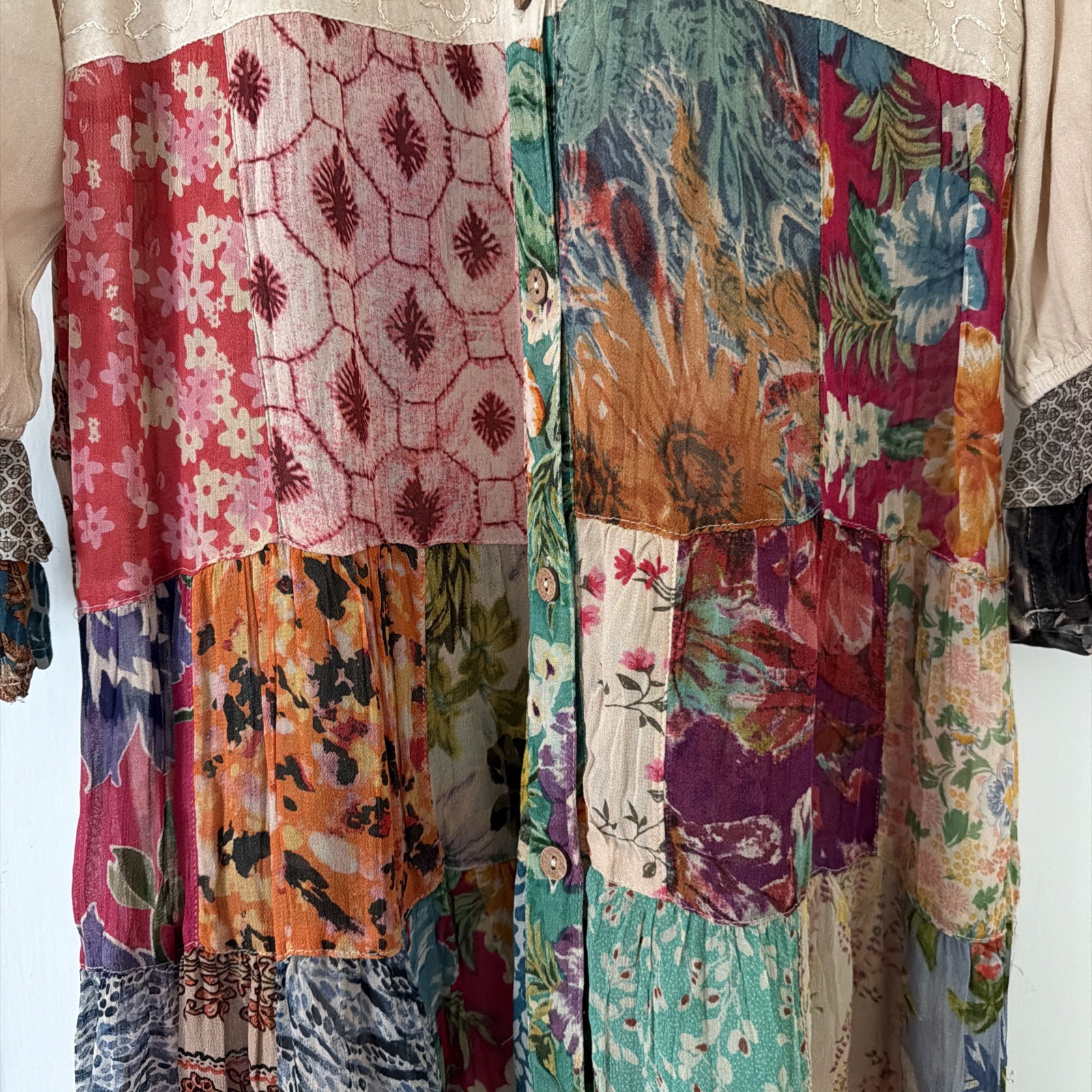 Young Threads S Tan Patchwork  Ruffle Slvs Top Em… - image 5