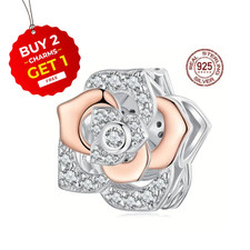 Zircon Rose Flower S925 Sterling Silver Bead Charm for Women