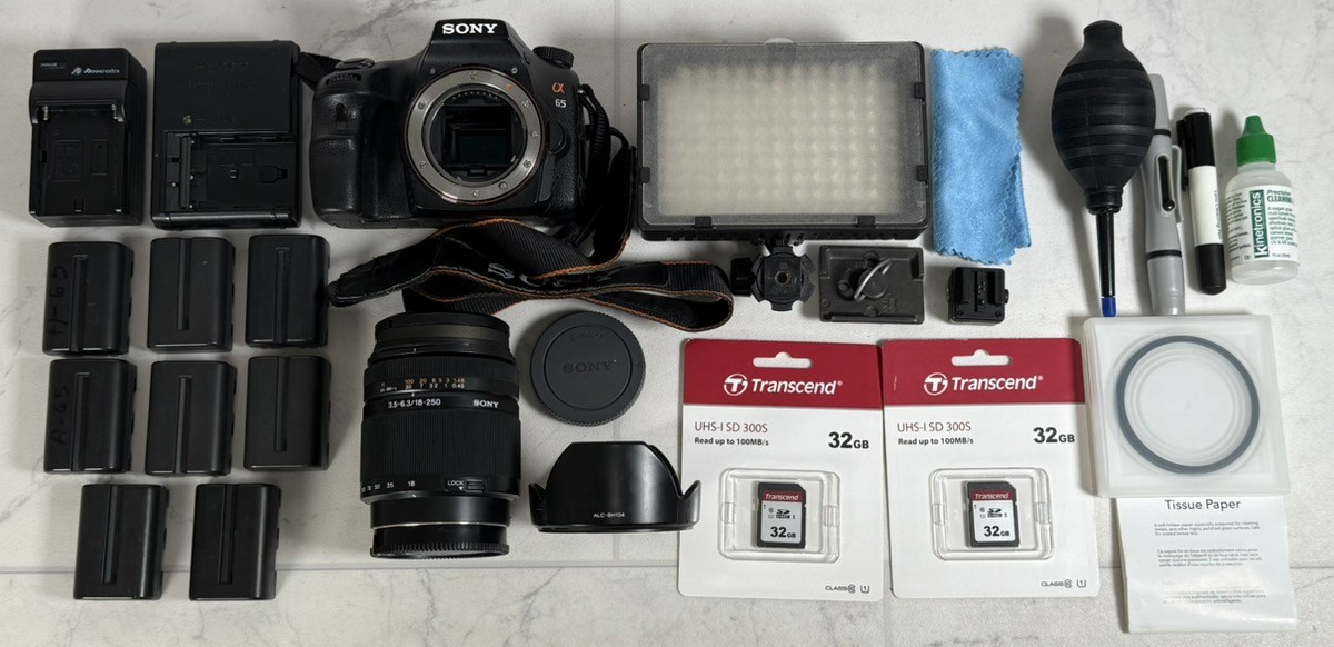 Sony Alpha A65 DSLR Camera Kit w/ 18-250mm Lens, 8 Batteries