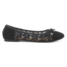 Lilley Womens Shoes Black Adults Ladies Ballerina Slip On Lace Bow Flat SIZE