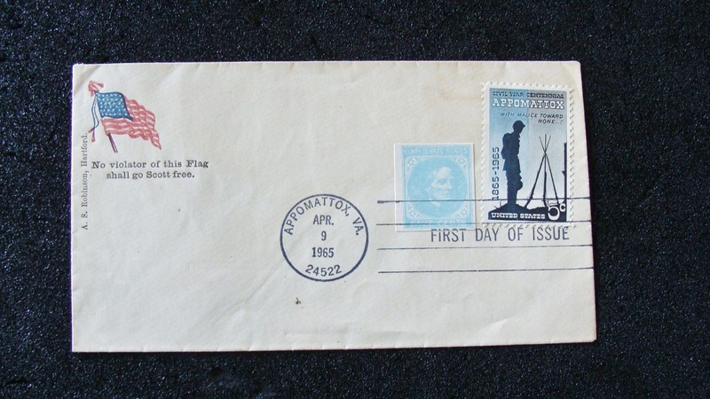 US Civil war cover with 1965 First day stamp. " No Violator of this flag shall g