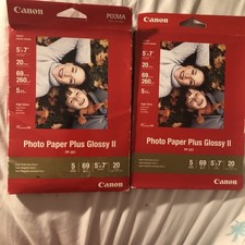 Canon Photo Paper Plus Glossy II 2pkg PP-201 5x7 High Gloss 20 each Inkjet