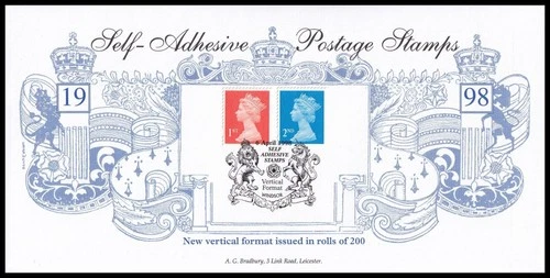 1998 GB 1st & 2nd Class Self Adhesive Bradbury FDC Vertical Format Windsor SHS