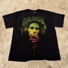 Vintage ZION Bob Marley Smoking A Spliff Smoke T-Shirt Black L Red Gold Green