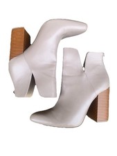 Express Booties Cream Block Heel Zip Up Beige/Tan Fabric Upper Women s sz 9