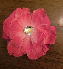 4.5" PinkPeony Silk Flower Alligator Hair Clip with Rhinestone Layered Barette