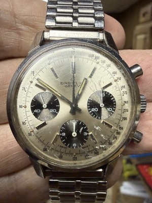 Breitling Geneve Men s Manual Wind Chronograph Stainless Steel Watch w/ Box