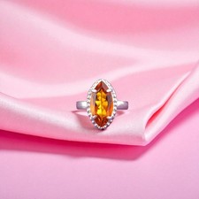 Citrine Gemstone Statement Halloween Luxury Unique Ring 925 Sterling Silver US 7