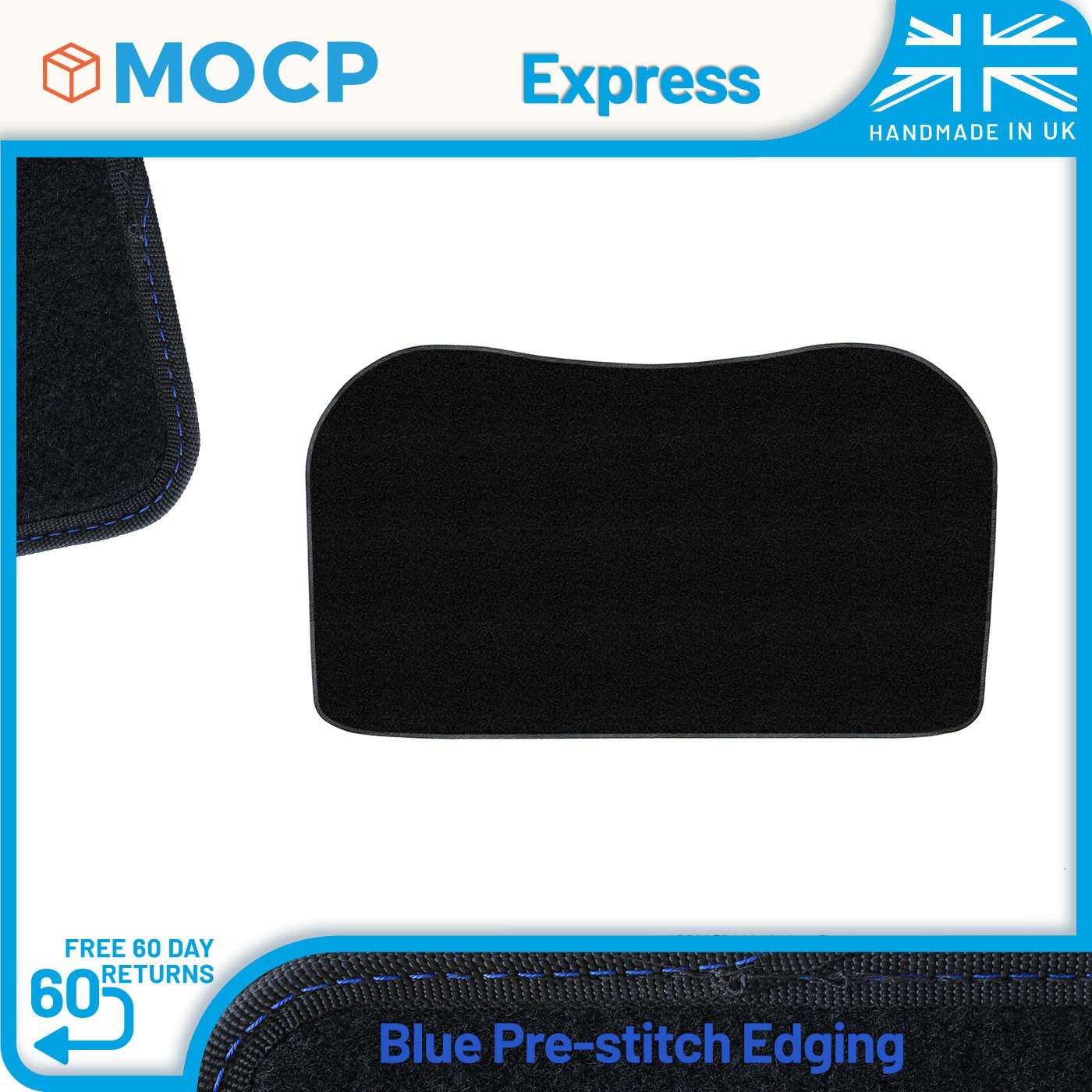 Express with Blue Pre-Stitch Trim Boot Mat to fit Tesla Model 3 Froot / Frunk...
