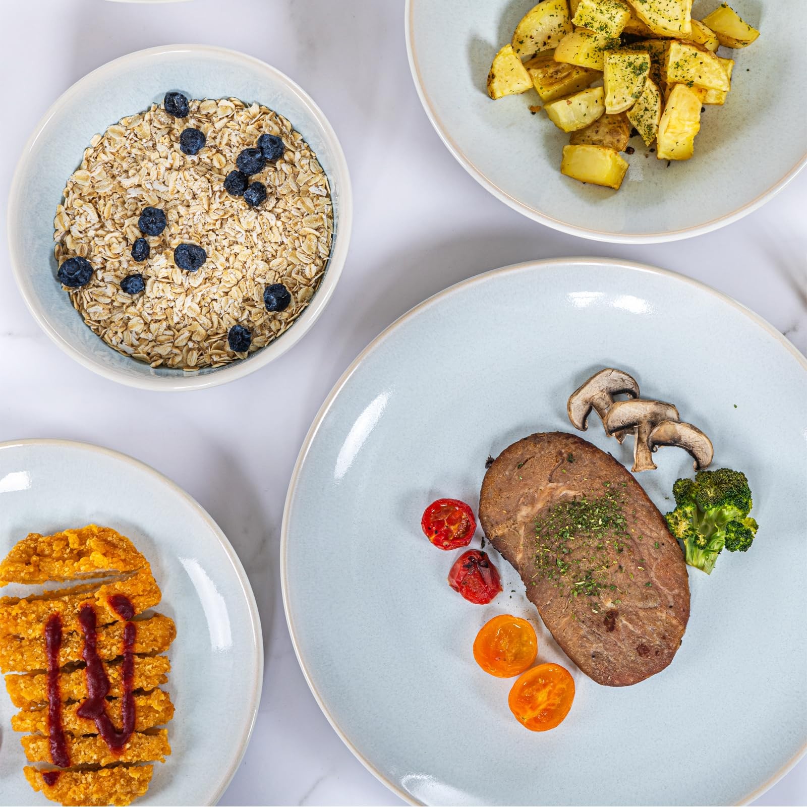 Plates & Bowls Set for 4, 16-Piece Stoneware Dinnerware, Microwave Dishwasher...