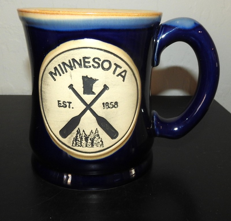 NEW Minnesota Glazed Stonewear Mug W/Rustic Medallion Crossed Paddles, EST. 1858