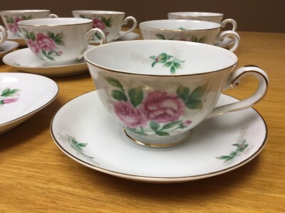 食器 princess VIntage Japan PRINCESS ROSE China Footed Cups & Saucers (8 Sets