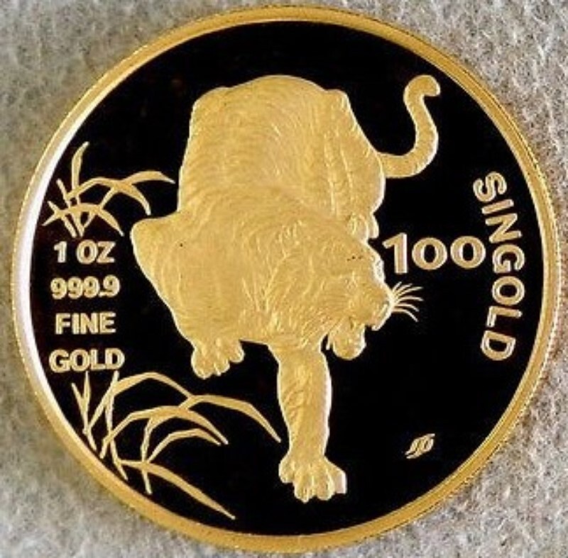 1986 GOLD PROOFLIKE SINGAPORE 1 oz 100 SINGOLD LUNAR YEAR OF