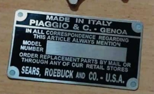 VESPA VBA GS VNA VBB SUPER SPRINT Chassis Plate FRAME NUMBER 1959