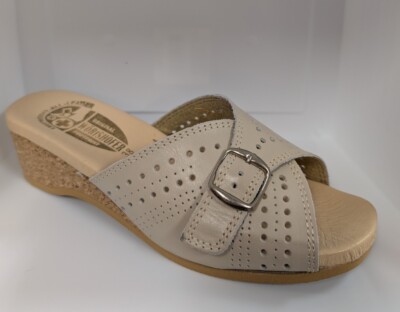 Worishofer 251P Women's Opal (bone) leather Cork Wedge Slide Sandal US11 EUR 42