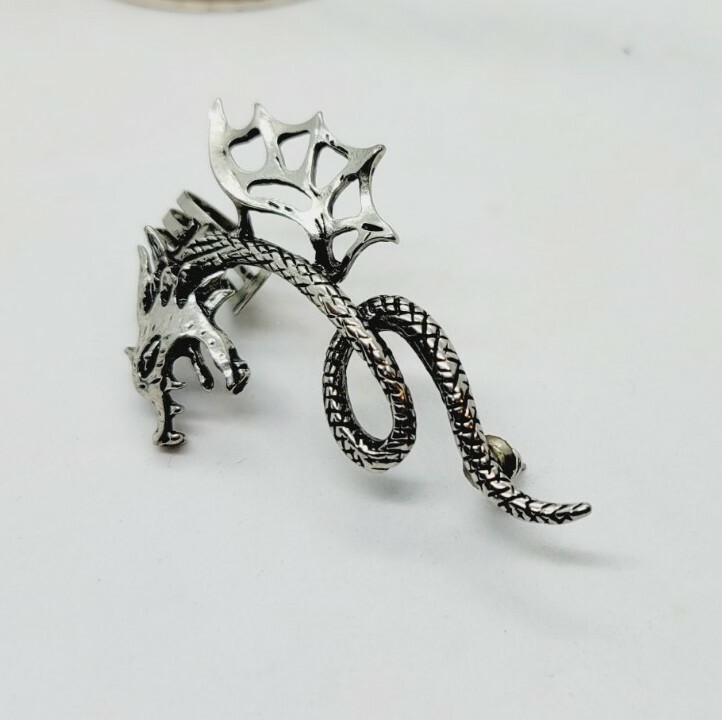 Dragon LEFT Ear Wrap Cuff Post Earring Silver Ton… - image 1