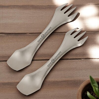 100% Titanium 2-PACK 3-in-1 Spork Spoon Ultralight Backpacking Camping